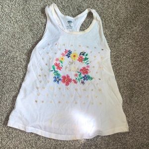 White tank from old navy, girls size small, blue pink and yellow flowers.